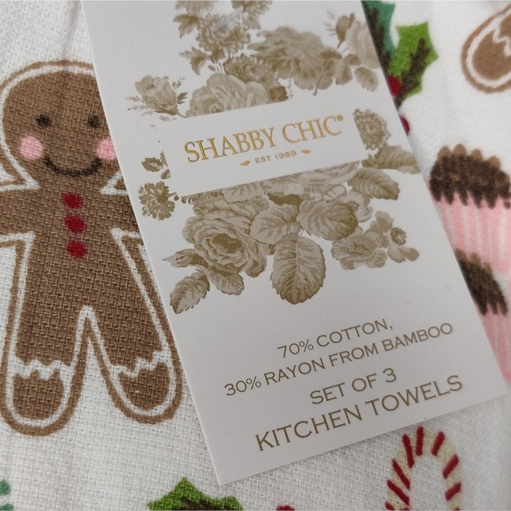 Pastel Pink Gingerbread Shabby Chic Christmas Kitchen Hand Towels - Picture 3 of 10